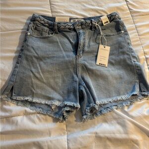 Judy Blue Light Blue High Waist Jean Shorts with Frayed Hem